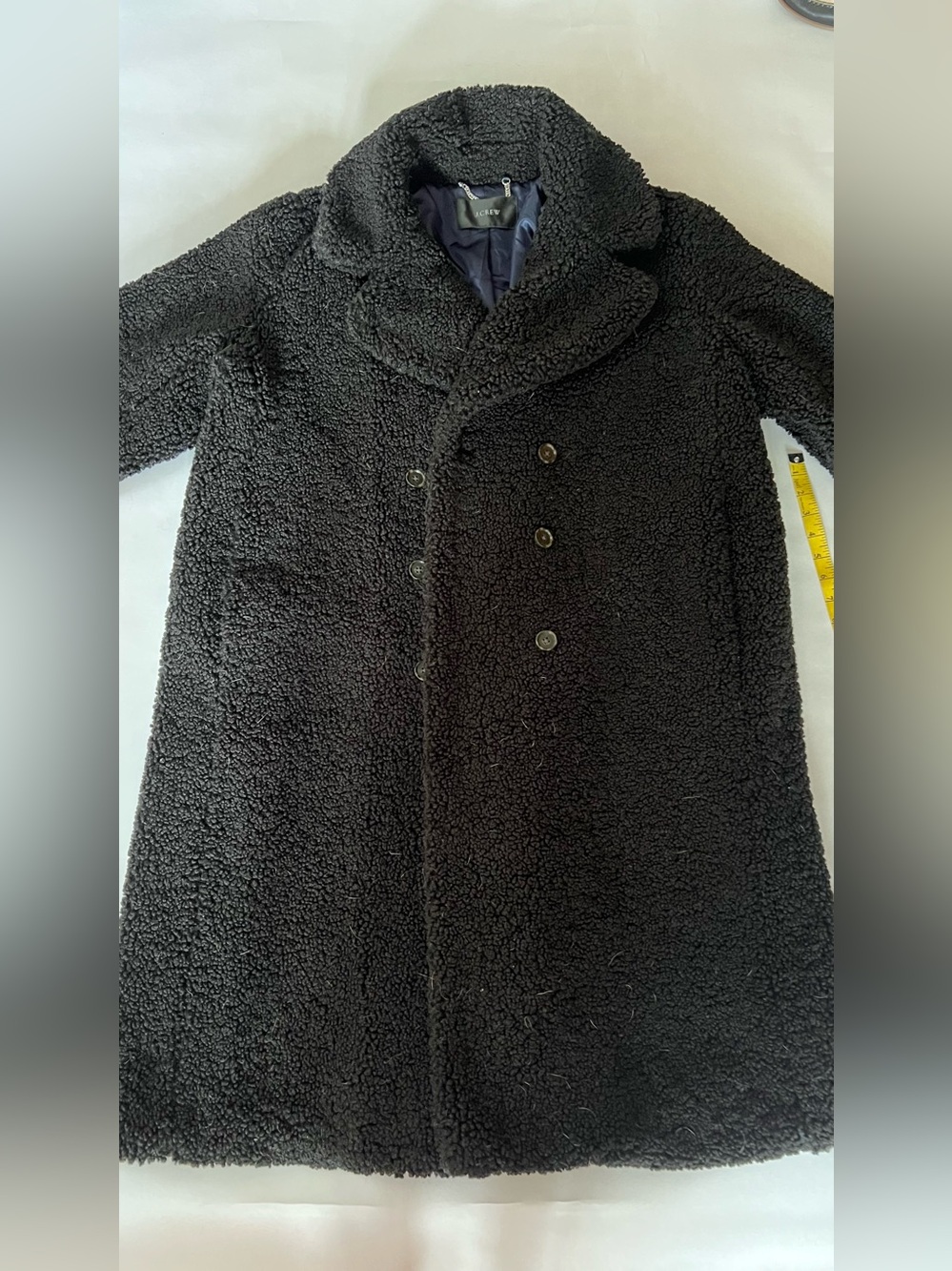 J. Crew Black Faux Shearling Jacket with Gold Chain Detail